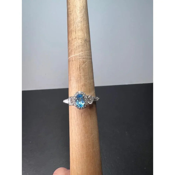 Blue and white topaz sterling silver halo ring size 9 - Picture 3 of 11